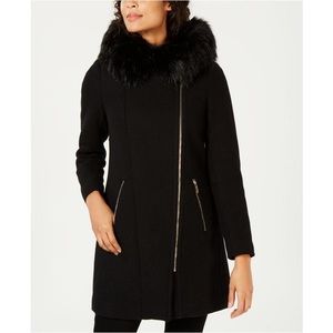 Wool blend asymmetrical zip coat